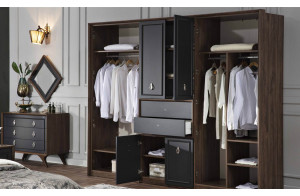 Шестистворчатый распашной шкаф для одежды и белья с зеркалом в спальню Алегро ALEG-34