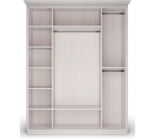 Шкаф 4-х дверный с зеркальными и глухими дверями Неаполь Ясень анкор светлый (патина "серебро")