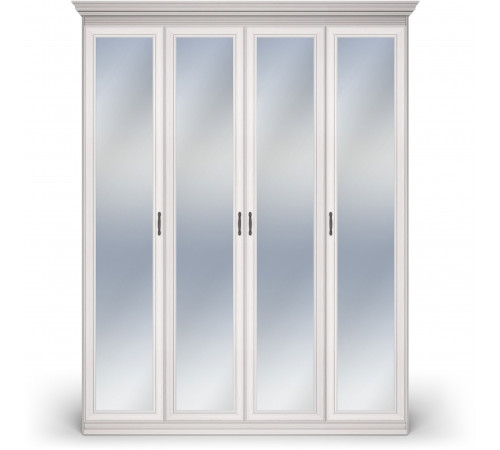 Шкаф 4-х дверный зеркальный Неаполь Ясень анкор светлый (патина "серебро")