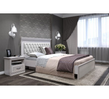 Кровать 1400/1600/1800 с подъемным механизмом Неаполь  Ясень анкор светлый (патина "серебро") экокожа polo белая