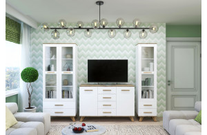 Гостиная Вега Скандинавия 2 (глянец, белый + дуб каньон)