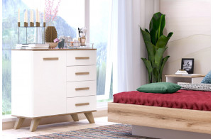 Комод 900 Вега Скандинавия (глянец, белый + дуб каньон)