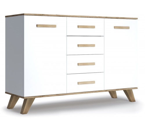 Большой комод Вега Скандинавия "Комодино" (глянец, белый + дуб каньон)