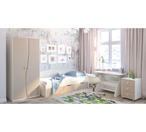 Двухстворчатый детский распашной шкаф для одежды со штангой Комби МН-211-16 капучино